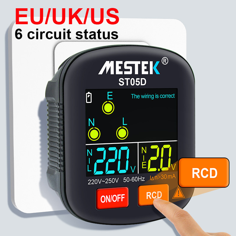 Digitālais displejs Smart Socket Tester Izejas pārbaudītājs Sprieguma detektors Kontaktdakša Zemes Nulles Līnija 30mA RCD GFCI EU US UK Socket Detector