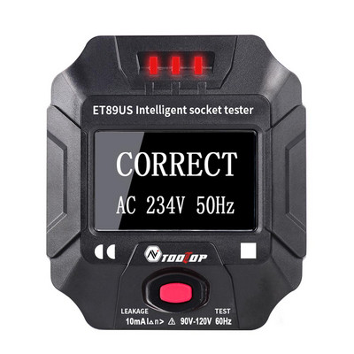 TOOLTOP ET89 Socket Detector Φορητή ψηφιακή οθόνη Ελεγκτής ηλεκτρικής πρίζας Τάση συχνότητας Δοκιμή καλωδίωσης RCD EU / ΗΠΑ