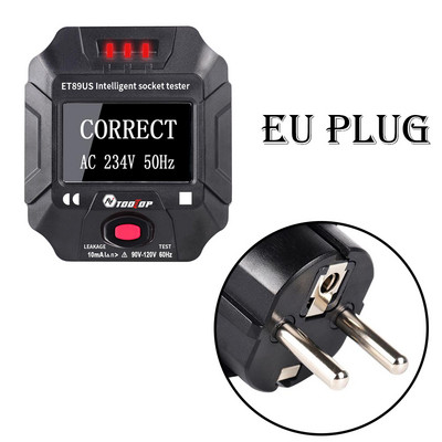 TOOLTOP ET89 lizdo detektorius Nešiojamas skaitmeninis ekranas Elektros lizdo testeris Įtampos dažnio laidų testeris RCD bandymas ES / JAV