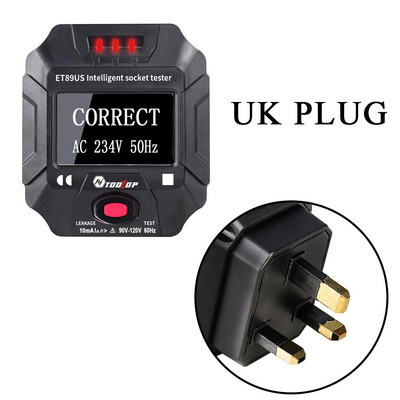 TOOLTOP ET89 lizdo detektorius Nešiojamas skaitmeninis ekranas Elektros lizdo testeris Įtampos dažnio laidų testeris RCD bandymas ES / JAV