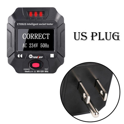 TOOLTOP ET89 lizdo detektorius Nešiojamas skaitmeninis ekranas Elektros lizdo testeris Įtampos dažnio laidų testeris RCD bandymas ES / JAV