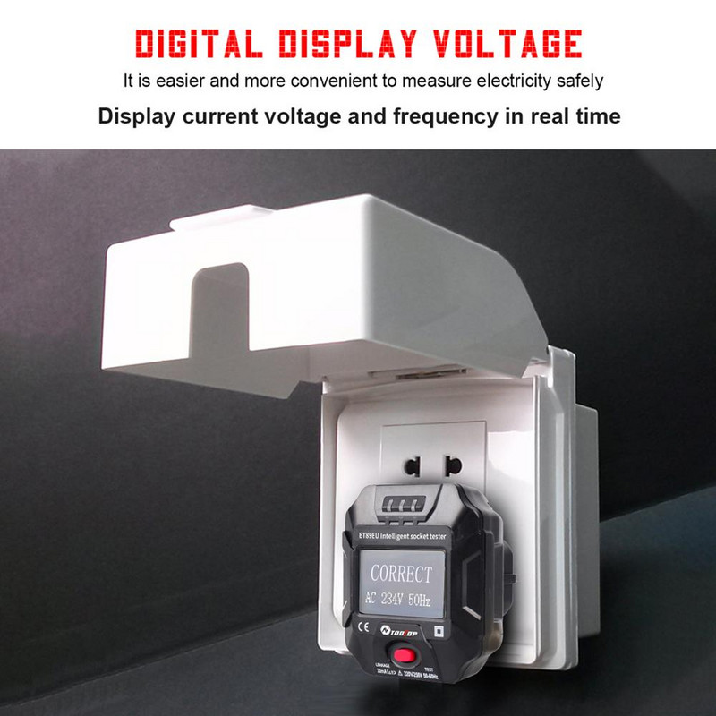 TOOLTOP ET89 lizdo detektorius Nešiojamas skaitmeninis ekranas Elektros lizdo testeris Įtampos dažnio laidų testeris RCD bandymas ES / JAV