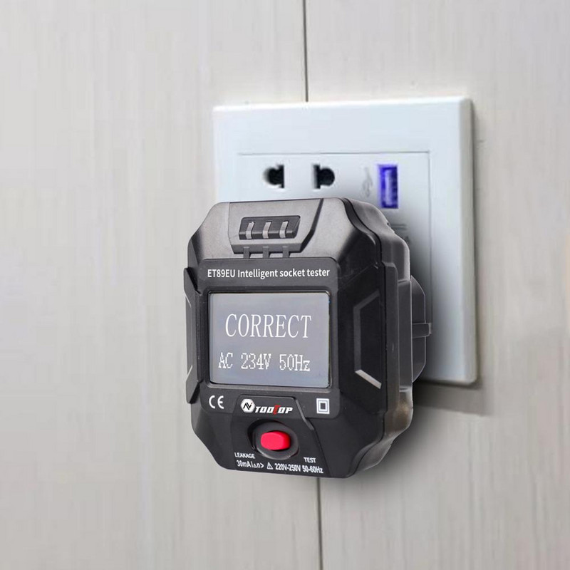 TOOLTOP ET89 lizdo detektorius Nešiojamas skaitmeninis ekranas Elektros lizdo testeris Įtampos dažnio laidų testeris RCD bandymas ES / JAV