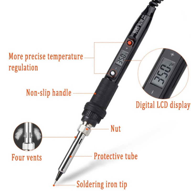 Fier de lipit electric de 80 W, temperatură reglabilă LCD Afișaj digital 110 V 220 V Sudura Sfaturi fier de lipit Set de instrumente pentru reparații