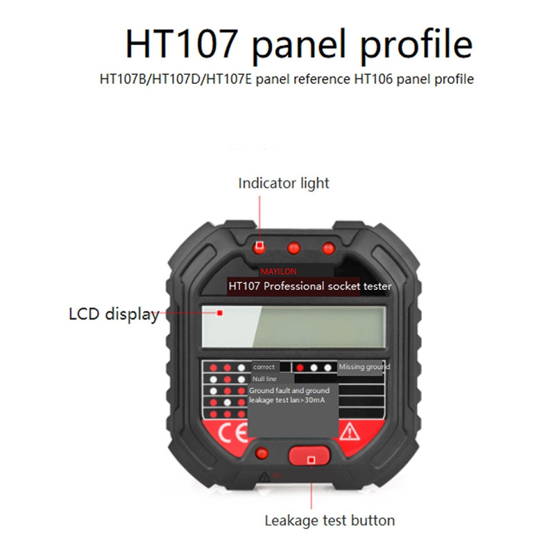 MAYILON HT107B kontaktligzdas testera sprieguma pārbaudes ligzdas detektors 90-250V automātiskās elektriskās ķēdes polaritātes sprieguma detektors
