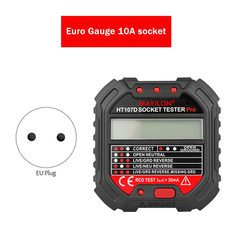 MAYILON HT107B kontaktligzdas testera sprieguma pārbaudes ligzdas detektors 90-250V automātiskās elektriskās ķēdes polaritātes sprieguma detektors