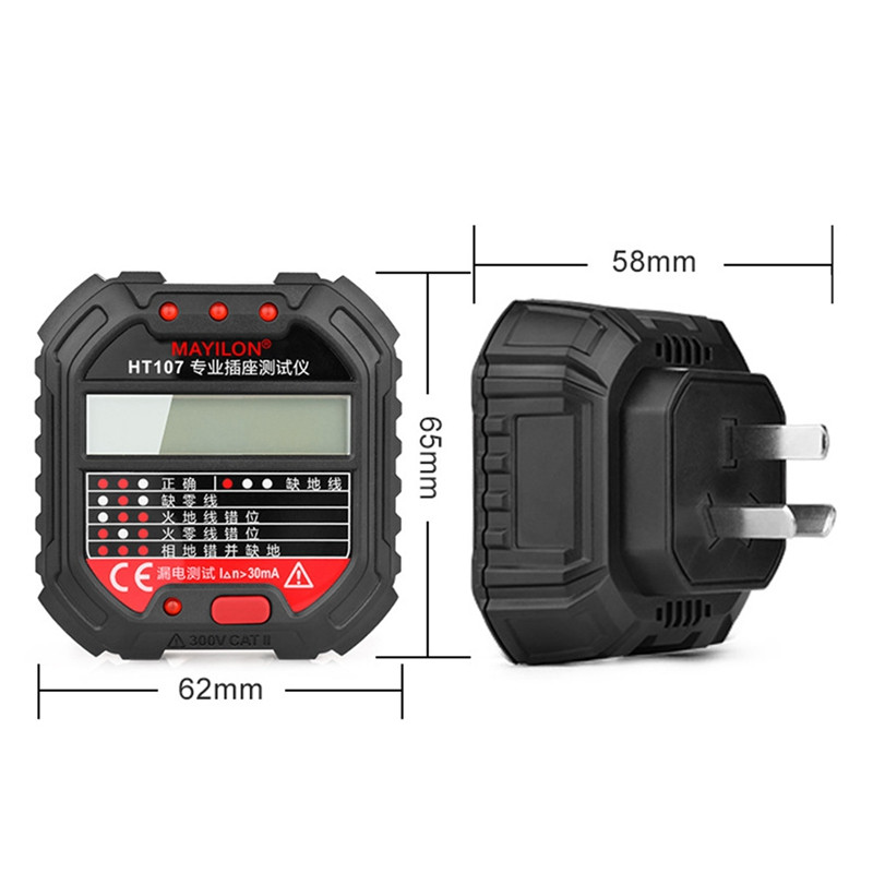 MAYILON HT107B kontaktligzdas testera sprieguma pārbaudes ligzdas detektors 90-250V automātiskās elektriskās ķēdes polaritātes sprieguma detektors