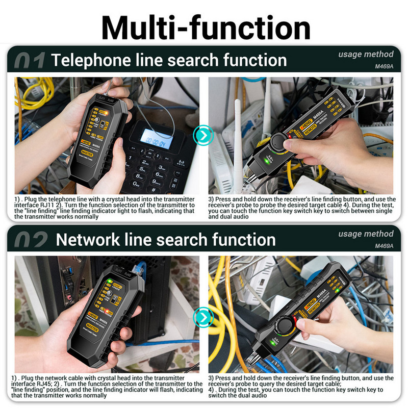 Árammegszakító keresők RJ11 RJ45 Kábelfesték Vonalkereső Vezetéknyomkövető Ethernet Hálózati Kábelegyüttes Telefonvonal Tesztelő
