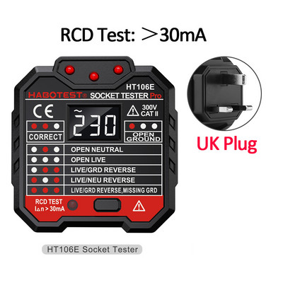 HT106 elektriline pistikupesa tester toite polaarsuse detektor faasi tuvastamine pistikupesa vooluringi veaotsija maandus null liin EU UK USA pistik