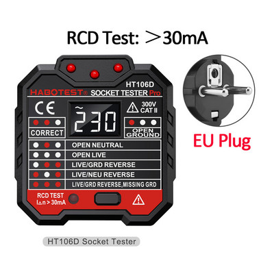 HT106 elektriline pistikupesa tester toite polaarsuse detektor faasi tuvastamine pistikupesa vooluringi veaotsija maandus null liin EU UK USA pistik