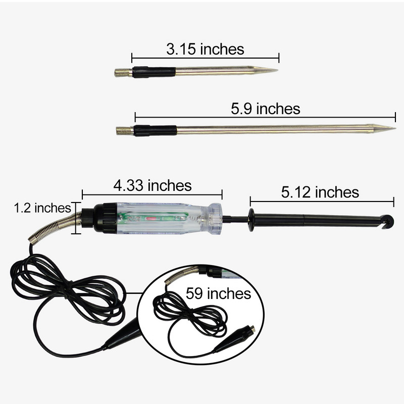 Allsun Hook Probe Tester 6-12V autóipari vezeték átszúró egyenfeszültségű áramkör tesztelő nagy teljesítményű, 59 hüvelykes hosszú kábel