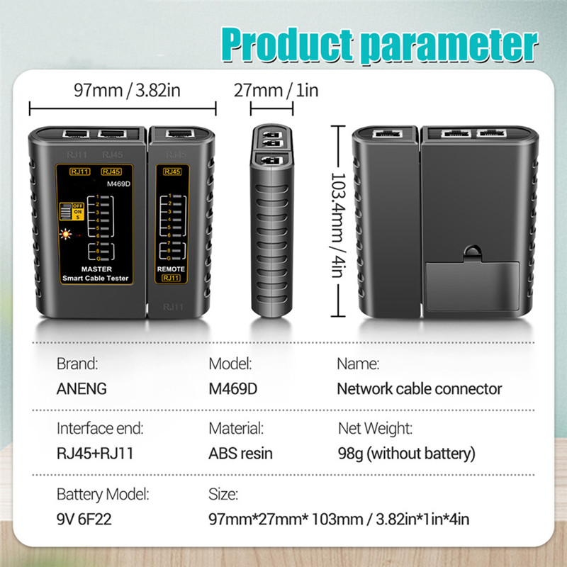 ANENG tinklo kabelių testeris M469D RJ45 RJ11 LAN kabelio tinklo laidų linijos ieškiklis Daugiafunkcinis valdymo elementų tikrinimo įrankis