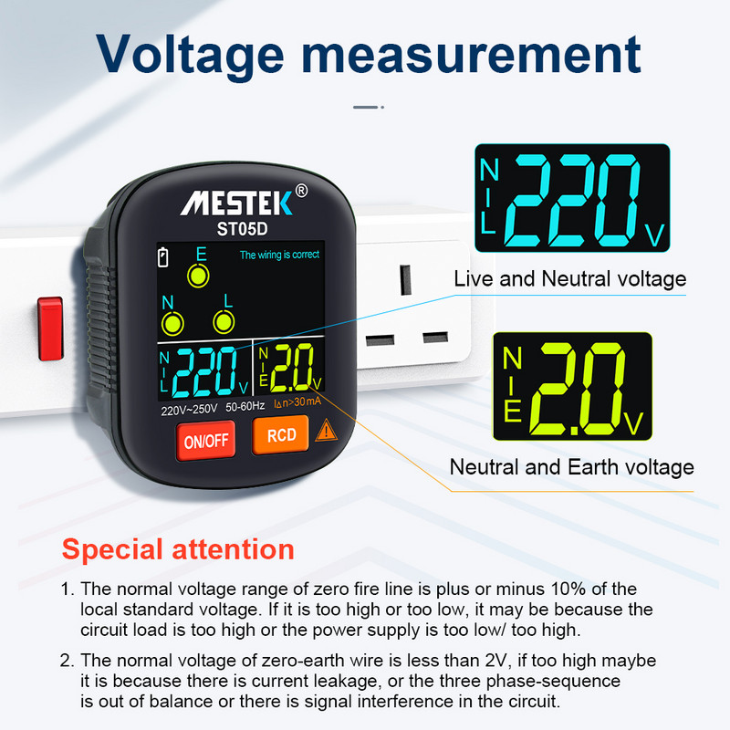 Detector de priză de testare a tensiunii UK/EU/US Zero Line Plug Tester digital de priză 30mA Zero Line Test Check Breaker Finder