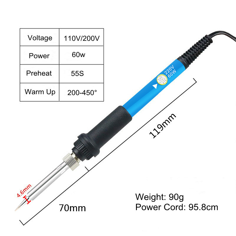 Regulējama temperatūra elektriskā lodāmura uzgalis 220V 60W mini rokturis karstuma zīmulis metināšana lodēšanas sildīšanas uzgaļa labošanas rīks