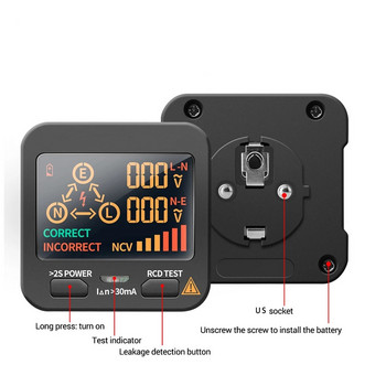 40Khz-1Khz Тестер за гнездо за цифров дисплей Волтметър Проверка на полярността Жив проводник Детектор за нулева линия Работа с бутон EU Plug