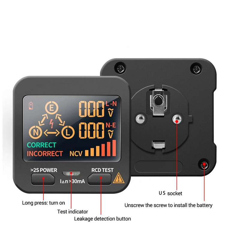 40Khz-1Khz Ψηφιακή Υποδοχή Οθόνης Δοκιμαστής βολτόμετρου πολικότητας Έλεγχος Live Wire Zero Line Detector Button Λειτουργία βύσμα ΕΕ
