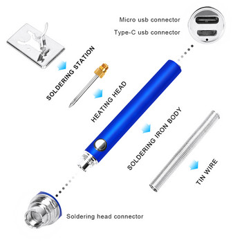 Безжично зареждане Електрически поялник Тенекиен поялник USB Бързо зареждане 4 Температури Регулируем Микроелектроника Ремонт Заваряване