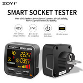 ZOYI Socket Tester Skaitmeninis EU/US/JK Plug Smart Outlet tikrintuvas Namų grandinės patikrinimas LCD Fazių sekos/bekontaktinės įtampos detektorius