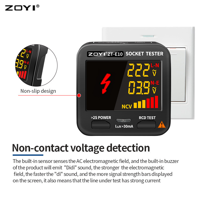 ZOYI pistikupesa tester digitaalne EU/US/UK Plug Smart Outlet kontroller Koduahela kontroll LCD faasijada/kontaktivaba pinge detektor