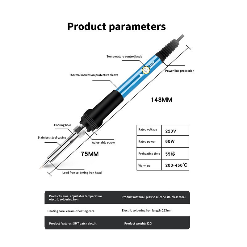 60 W mini lodāmurs ar regulējamu temperatūru elektriskā lodāmura pārstrādes stacija mini roktura karstuma zīmuļa metināšanas remonta instrumenti