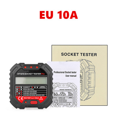 HT107 Pro kimeneti aljzat tesztelő digitális dugó AC feszültség érzékelés 30 mA RCD teszt polaritás fázisellenőrző áramkör-ellenőrző kétszínű háttérvilágítás