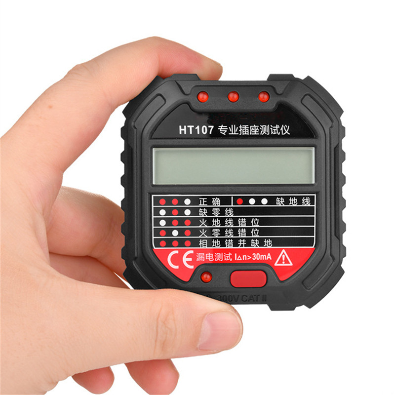 HT107 Pro kimeneti aljzat tesztelő digitális dugó AC feszültség érzékelés 30 mA RCD teszt polaritás fázisellenőrző áramkör-ellenőrző kétszínű háttérvilágítás