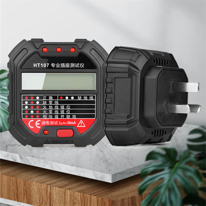 HT107 Pro kimeneti aljzat tesztelő digitális dugó AC feszültség érzékelés 30 mA RCD teszt polaritás fázisellenőrző áramkör-ellenőrző kétszínű háttérvilágítás