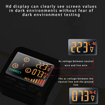 Κουμπί ανιχνευτής πολικότητας ελεγκτής ψηφιακής πρίζας LCD Λειτουργία Ηλεκτρολόγος Συσκευή δοκιμής με τροφοδοσία μπαταρίας Βύσμα ΗΠΑ