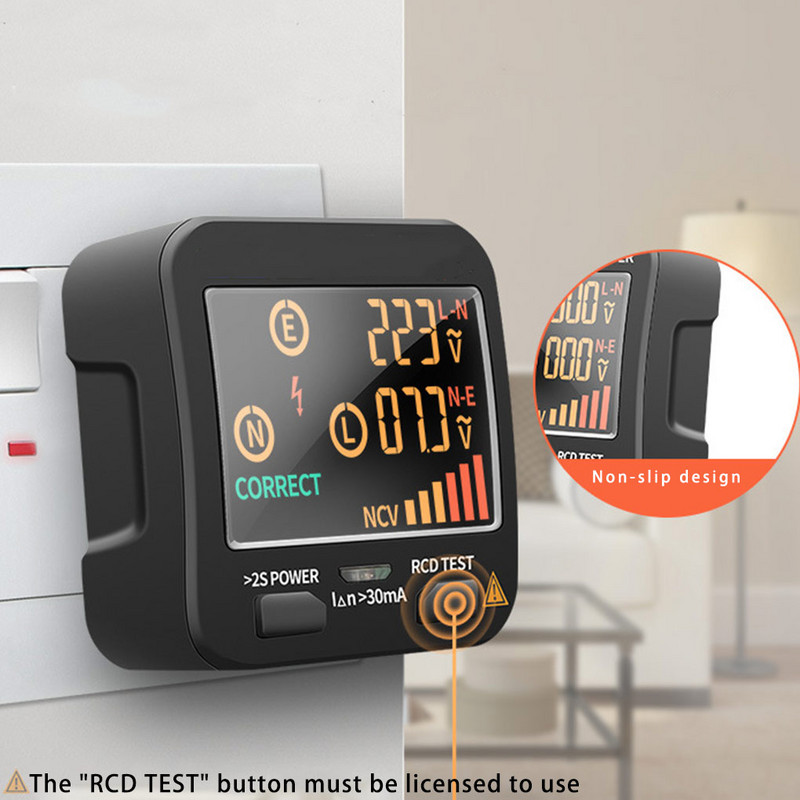 Κουμπί ανιχνευτής πολικότητας ελεγκτής ψηφιακής πρίζας LCD Λειτουργία Ηλεκτρολόγος Συσκευή δοκιμής με τροφοδοσία μπαταρίας Βύσμα ΗΠΑ