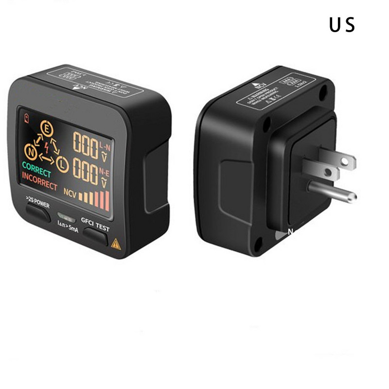 Κουμπί ανιχνευτής πολικότητας ελεγκτής ψηφιακής πρίζας LCD Λειτουργία Ηλεκτρολόγος Συσκευή δοκιμής με τροφοδοσία μπαταρίας Βύσμα ΗΠΑ