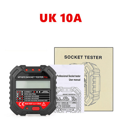 HT107 izejas kontaktligzdas testeris digitālais spraudnis maiņstrāvas sprieguma noteikšana 30mA RCD pārbaude polaritātes fāzes pārbaude ķēdes pārbaudītājs divkrāsu fona apgaismojums