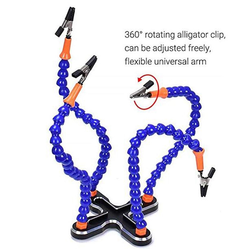 Diy Soldering Third Hand 4Pc Flexible Arms Welding Helping Stand Repair Holder Tool Multifunctional Metal Base Welding Soldering