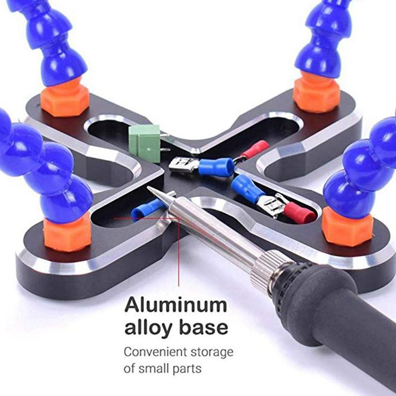 Diy Soldering Third Hand 4Pc Flexible Arms Welding Helping Stand Repair Holder Tool Multifunctional Metal Base Welding Soldering