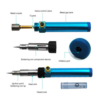 Σίδερο συγκόλλησης με αέριο βουτανίου Ασύρματο στυλό συγκόλλησης Καυστήρας φυσητήρας βουτανίου Φακός συγκόλλησης σίδερο συγκόλλησης μύτη βουτανίου Εργαλείο συγκόλλησης σίδερα