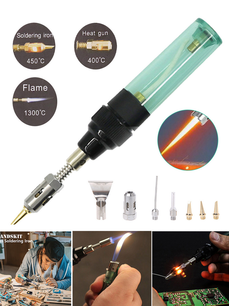 Set de sfaturi pentru fierul de lipit cu gaz butan pentru pistolul cu pistolul de suflat electric Fier portabil fără fir pentru pix de sudare cu torță cu butan