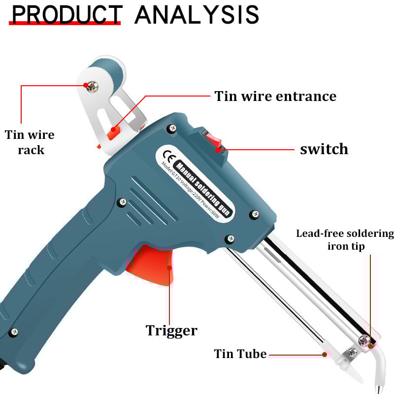 110V/220V 60W Trimite automat pistol de tablă fier de lipit de mână căldură externă cu comutator de alimentare Instrument de reparare a sudării