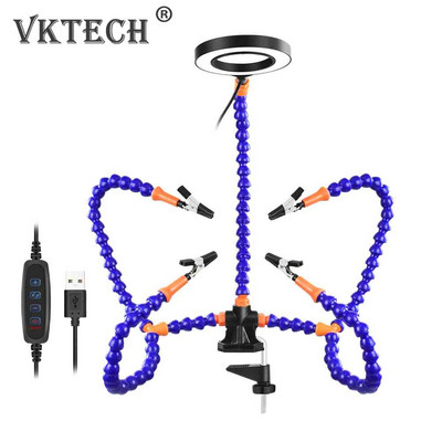 Щипка за бюро PCB Държач за запояване 3X Лупа Светлина Заваряване Ръка за помощ Регулируема гъвкава ръка Запояване/направи си сам Трета ръка