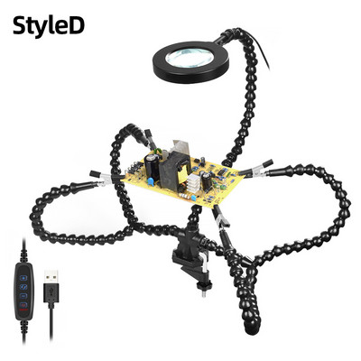 Lauaklamber PCB jootmishoidik 3X luup Kergekeevitus Abikäsi Reguleeritav painduv käsi jootmine/DIY kolmas käsitööriist