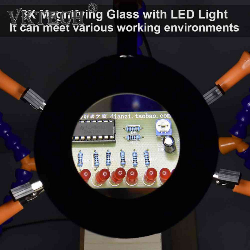 Lauaklamber PCB jootmishoidik 3X luup Kergekeevitus Abikäsi Reguleeritav painduv käsi jootmine/DIY kolmas käsitööriist