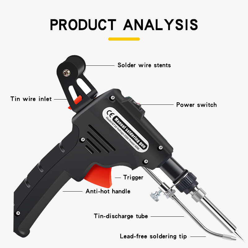110V/220V 60W Rokas elektriskais lodāmurs Iekšējā apkure lodēšanas pistole Solda Automātiski nosūtīt skārda BGA metināšanas rīkus