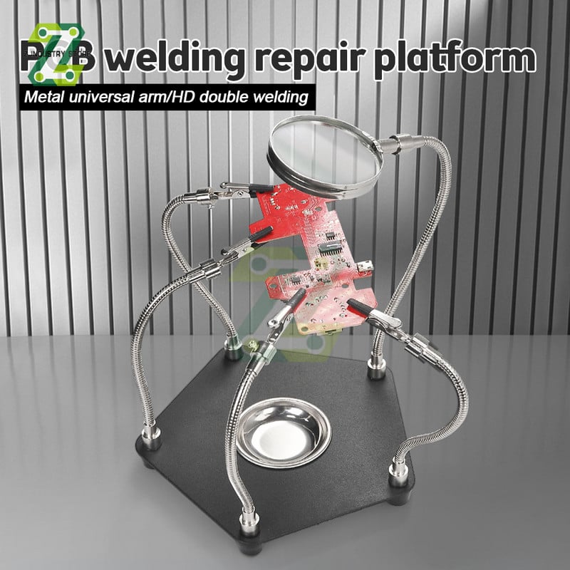 Nagyító segédkapocs LED világítás kézi forrasztóállomás hegesztőállvány nagyító lencse javítás