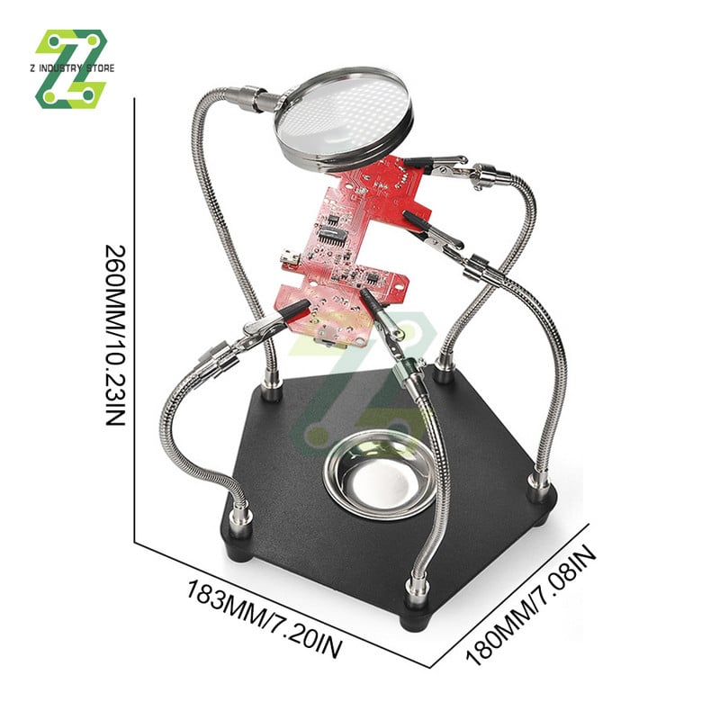 Nagyító segédkapocs LED világítás kézi forrasztóállomás hegesztőállvány nagyító lencse javítás