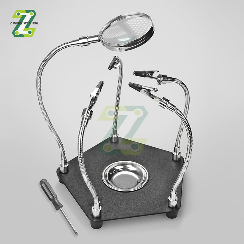 Nagyító segédkapocs LED világítás kézi forrasztóállomás hegesztőállvány nagyító lencse javítás