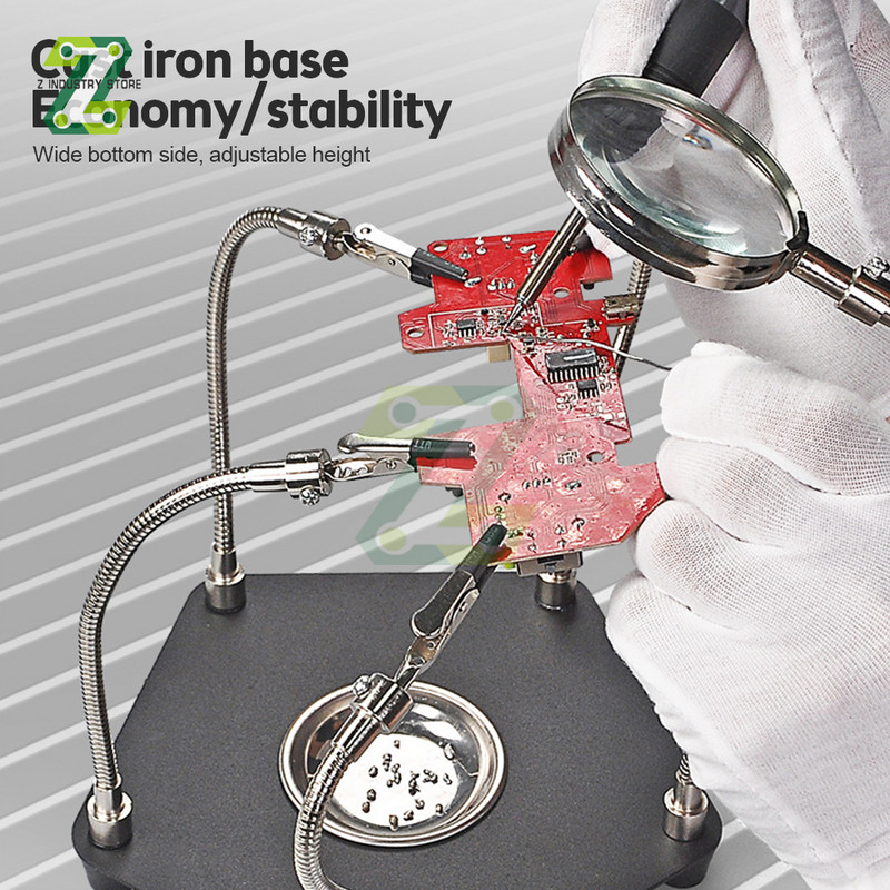 Nagyító segédkapocs LED világítás kézi forrasztóállomás hegesztőállvány nagyító lencse javítás