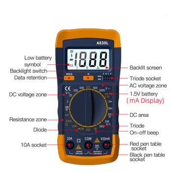 A830L LCD цифров мултицет AC DC напрежение диод Freguency Multitester ток тестер светещ дисплей с функция зумер