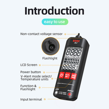 BSIDE A1 Mini Multimeter LCD Digital Tester Voltage Detector 2000 Counts DC/AC Voltage Frequency Resistance NCV Continuity Live