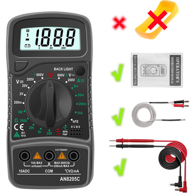 AN8205C digitaalne multimeeter AC/DC ampermeeter Volt Ohm Tester Multimetro termopaari LCD taustvalgustusega kaasaskantav
