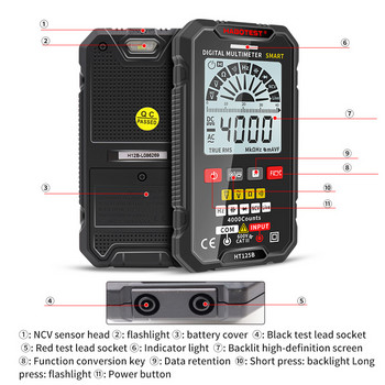 HABOTEST Ψηφιακό πολύμετρο HT125A HT125B Automatic Multimetro AC DC 600V Voltage 4000 Counts Professional Multimeters Tester