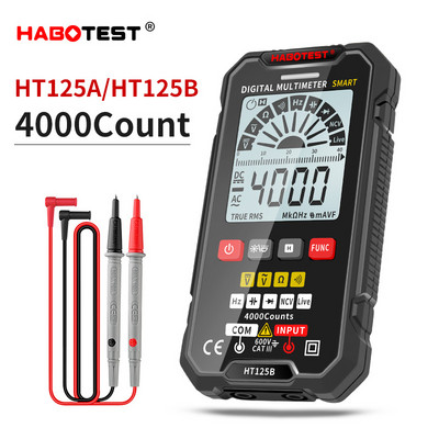 HABOTEST Цифров мултицет HT125A HT125B Автоматичен мултиметр AC DC 600V Напрежение 4000 броя Професионален тестер за мултиметри