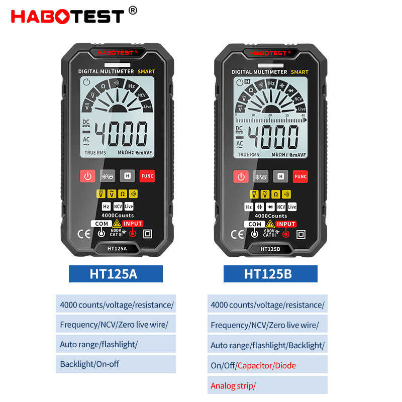 HABOTEST digitaalne multimeeter HT125A HT125B automaatne multimetro AC 600V DC 600V pinge 4000 loeb professionaalsete multimeetrite tester